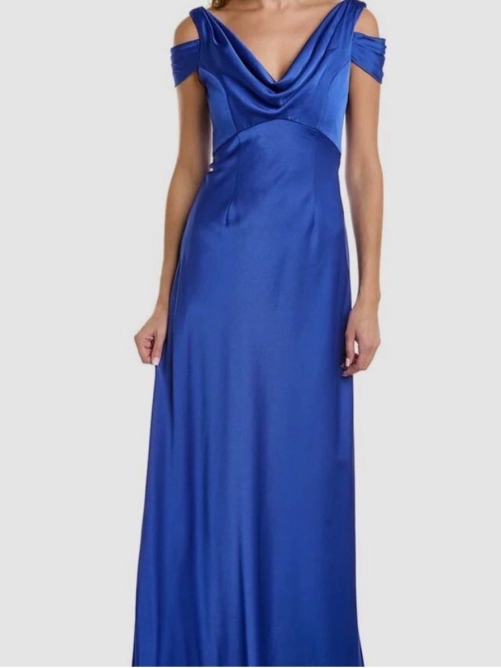 Theia Royal Blue Off-Shoulder Cowl Neck Evening Dress